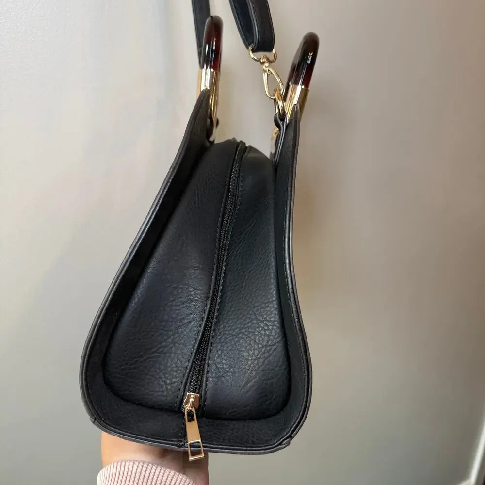 Lisa Fang Semi Circular Crescent Shaped Handbag Crossbody Purse Brown